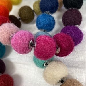 Multicolor Felted Beads Necklace 27” Drop
